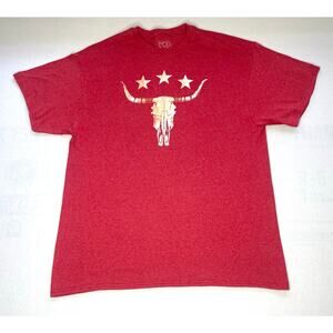 Longhorn Skull with Stars Modern Lux Faded Red T-Shirt XL